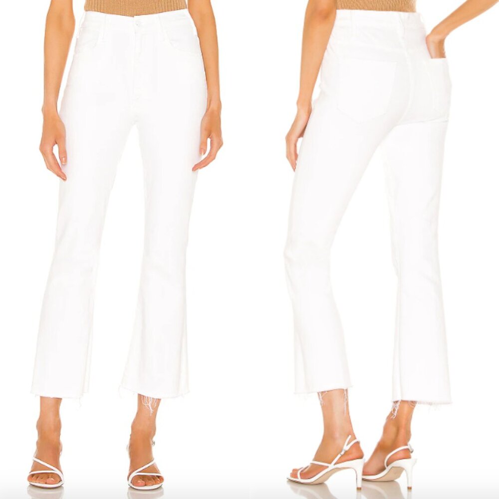 MOTHER White High-Rise Flare Crop Jeans